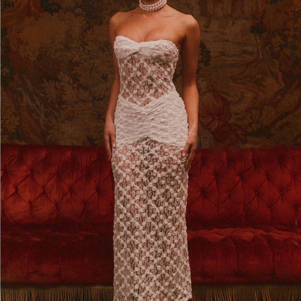 Peppermayo White Strapless Sheath Dress
